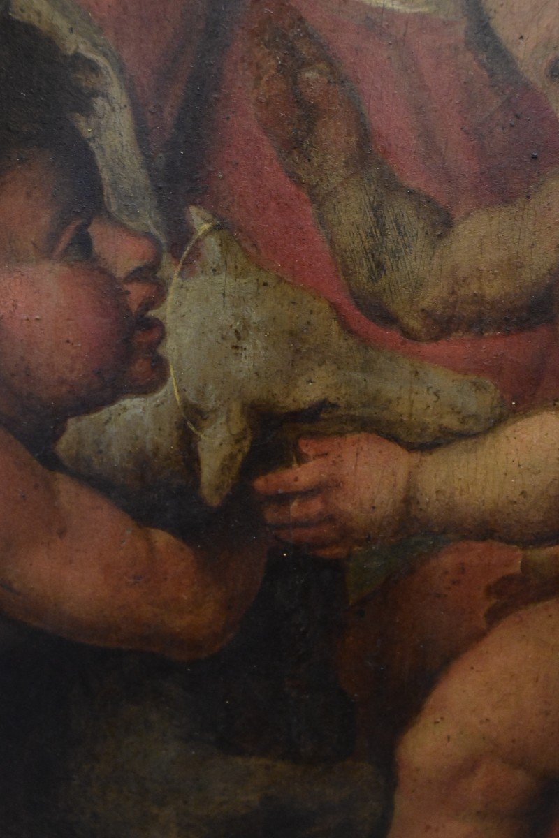 Italian School - Madonna And Child With St. John The Baptist - Italy 17th Century-photo-2